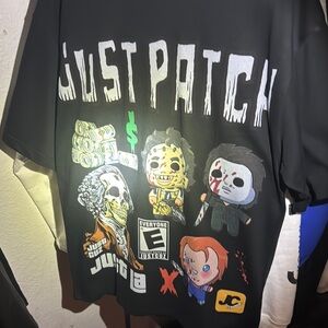 Black Short Sleeve Graphic Tee with Cartoon Characters